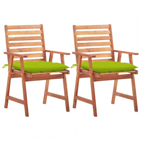 Chaises à dîner d'extérieur avec coussins acacia massif - Couleur et nombre de places au choix
