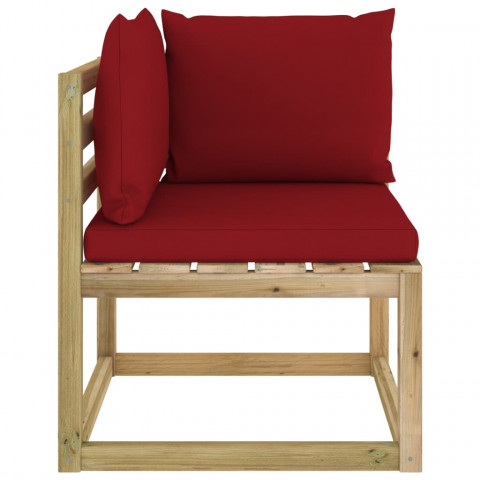 Canapé d'angle de jardin avec coussins bois imprégné - Couleur des coussins au choix