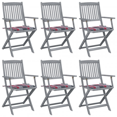 Chaises pliables d'extérieur 6 pcs avec coussins bois d'acacia - Couleur au choix
