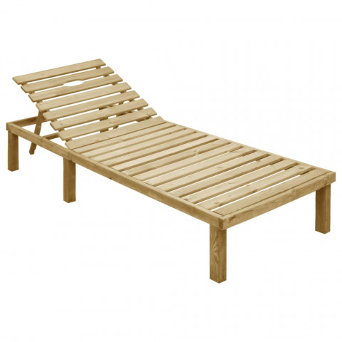 Chaise longue avec coussin gris bois de pin imprégné