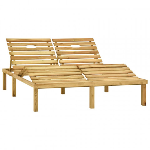 Chaise longue double et coussins beige bois de pin imprégné