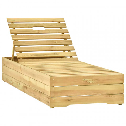 Chaise longue avec coussin gris bois de pin imprégné