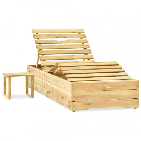 Chaise longue de jardin avec table et coussin pin imprégné