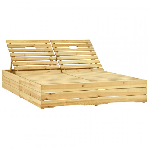 Chaise longue double et coussins crème bois de pin imprégné