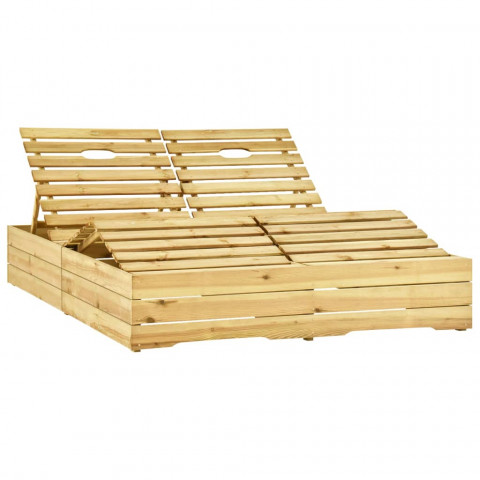 Chaise longue double et coussins crème bois de pin imprégné