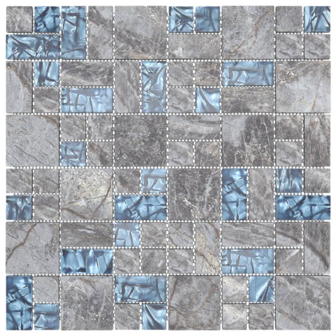 Carreaux mosaïque 11 pcs gris et bleu 30x30 cm verre