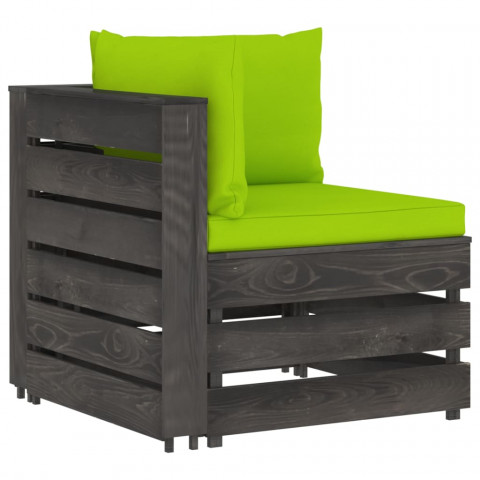 Canapé de jardin 2 places avec coussins bois imprégné de gris vert vif