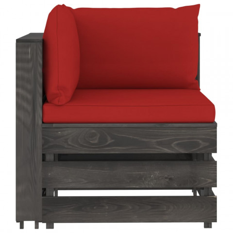 Canapé de jardin 4 places avec coussins bois imprégné de gris rouge