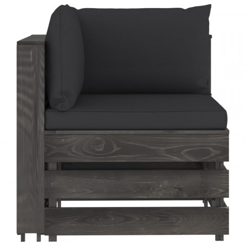 Canapé de jardin 4 places avec coussins bois imprégné de gris noir