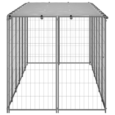Chenil extérieur cage enclos parc animaux chien argenté 330 x 110 x 110 cm acier  02_0000270