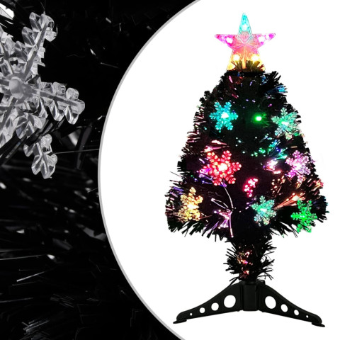 Sapin de noël et flocons de neige led noir fibre optique - Longueur au choix