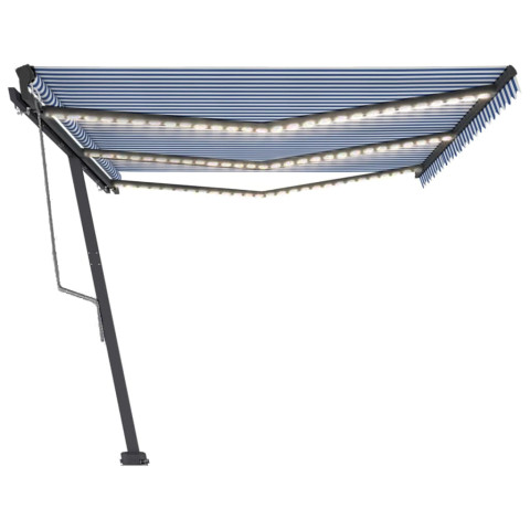 Auvent automatique capteur de vent/led 600x300 cm bleu et blanc