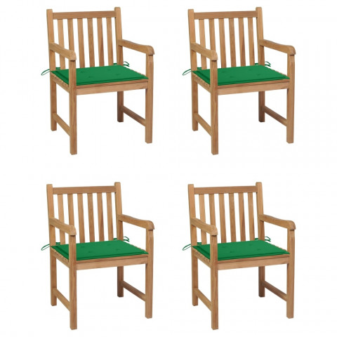 Chaises de jardin 4 pcs avec coussins teck solide - Couleur au choix