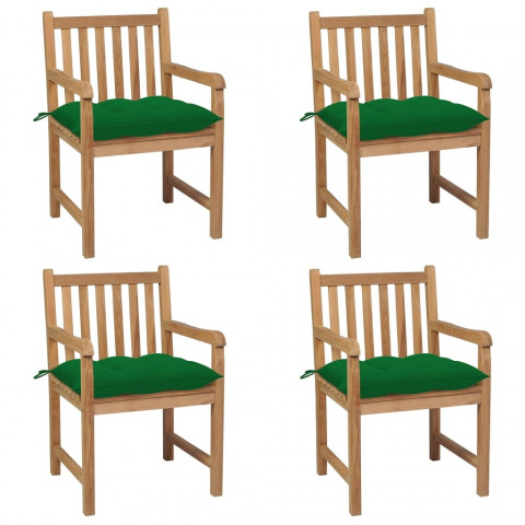 Chaises de jardin avec coussins teck solide - Couleur et nombre de places au choix