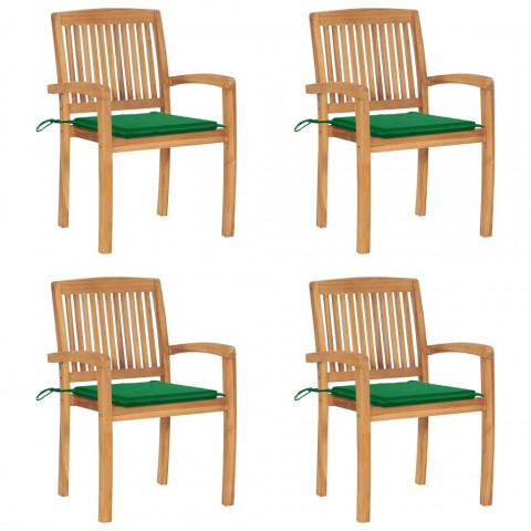 Chaises de jardin empilables avec coussins teck solide - Couleur et nombre de places au choix