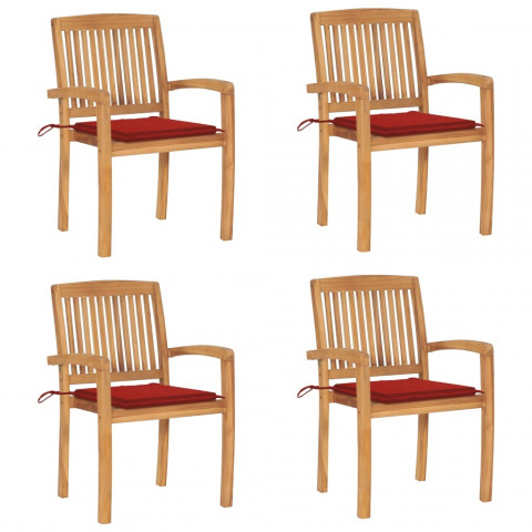 Chaises de jardin empilables avec coussins teck solide - Couleur et nombre de places au choix