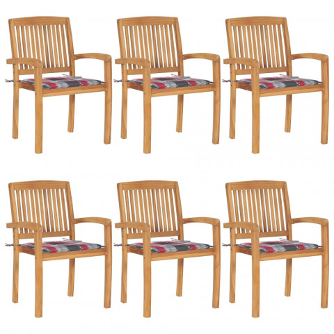 Chaises de jardin empilables avec coussins teck solide - Couleur et nombre de places au choix