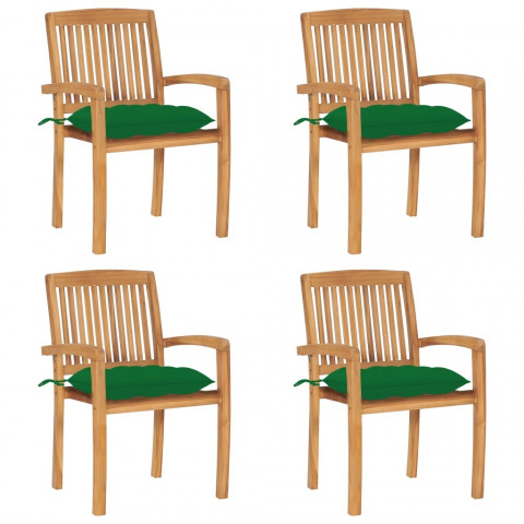 Chaises de jardin empilables avec coussins teck solide - Couleur et nombre de places au choix