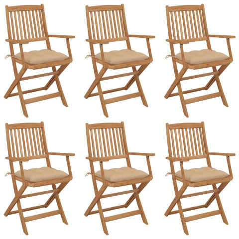 Chaises pliables de jardin avec coussins bois d'acacia - Couleur et nombre de places au choix