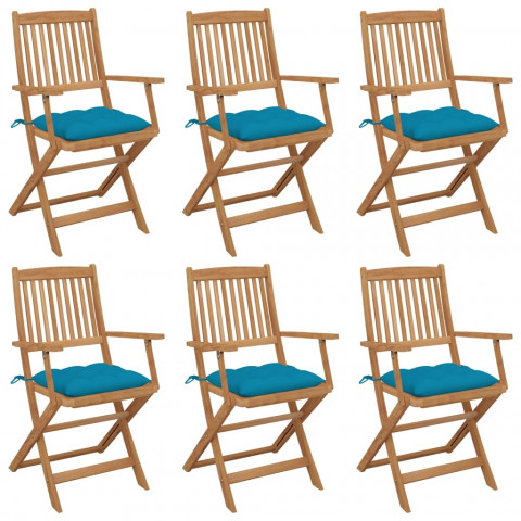 Chaises pliables de jardin avec coussins bois d'acacia - Couleur et nombre de places au choix