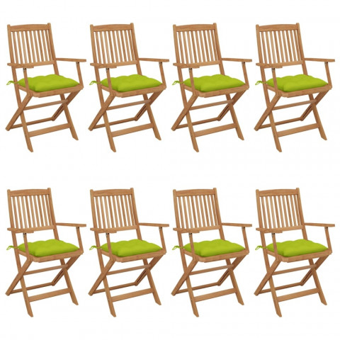 Chaises pliables de jardin avec coussins bois d'acacia - Couleur et nombre de places au choix