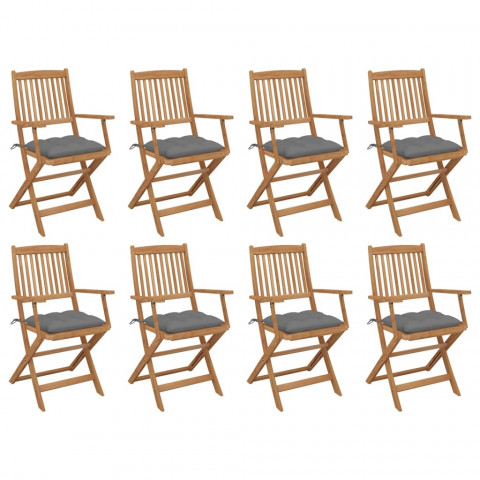 Chaises pliables d'extérieur avec coussins 8 pcs bois d'acacia - Couleur au choix