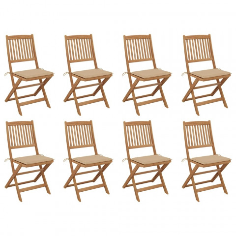 Chaises pliables d'extérieur avec coussins 8 pcs bois d'acacia - Couleur au choix