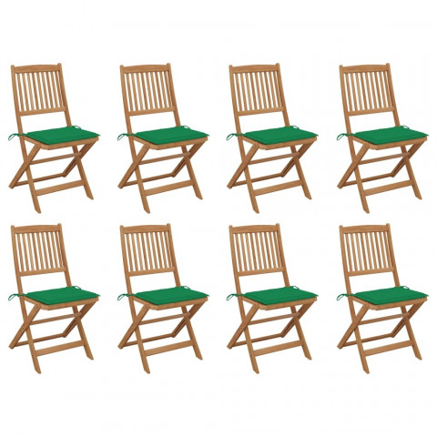 Chaises pliables d'extérieur avec coussins 8 pcs bois d'acacia - Couleur au choix