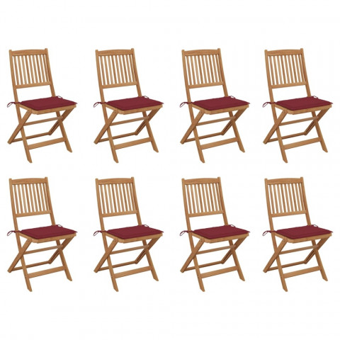 Chaises pliables d'extérieur avec coussins 8 pcs bois d'acacia - Couleur au choix