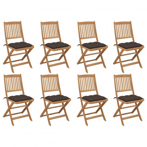 Chaises pliables d'extérieur avec coussins 8 pcs bois d'acacia - Couleur au choix