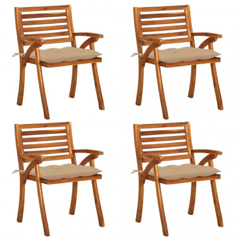 Chaises de jardin avec coussins bois de teck solide - Couleur et nombre de places au choix