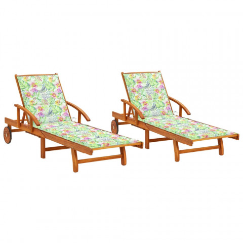 Chaises longues 2 pcs avec coussins bois d'acacia solide - Couleur au choix