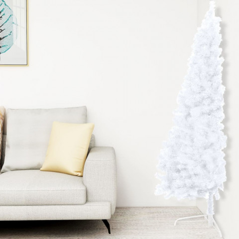  Demi-arbre de Noël artificiel avec LED et boules Blanc 150 cm