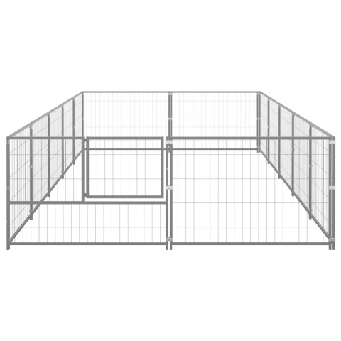 Chenil extérieur cage enclos parc animaux chien argenté 10 m² acier  02_0000229