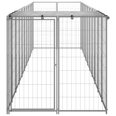 Chenil extérieur cage enclos parc animaux chien argenté 6,05 m² acier  02_0000291