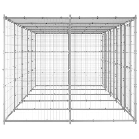 Chenil extérieur cage enclos parc animaux chien extérieur acier galvanisé avec toit 12,1 m² 