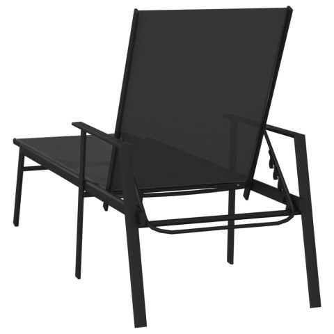 Transat chaise longue bain de soleil lit de jardin terrasse meuble d'extérieur acier et tissu textilène noir helloshop26 02_0012250