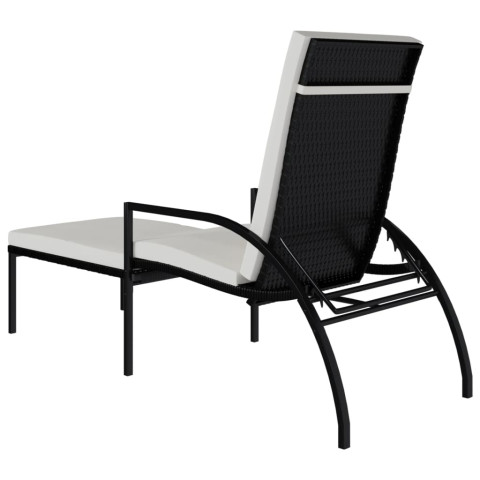 Transat chaise longue bain de soleil lit de jardin terrasse meuble d'extérieur avec repose-pied résine tressée noir helloshop26 02_0012592