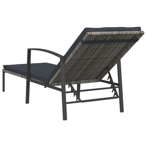 Transat chaise longue bain de soleil lit de jardin terrasse meuble d'extérieur avec coussin résine tressée gris helloshop26 02_0012511