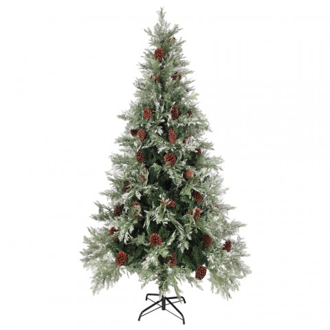 Sapin de noël avec pommes de pin vert et blanc 225 cm pvc et pe