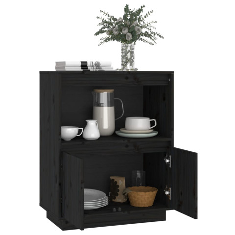 Buffet noir 60x34x75 cm bois massif de pin