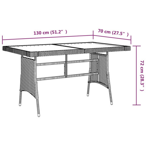 Table de jardin noir 130x70x72 cm résine tressée et acacia