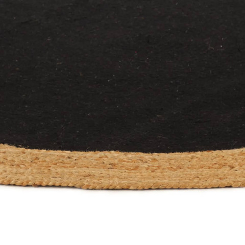 Tapis tressé noir et naturel 90 cm jute et coton rond