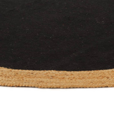 Tapis tressé noir et naturel 150 cm jute et coton rond