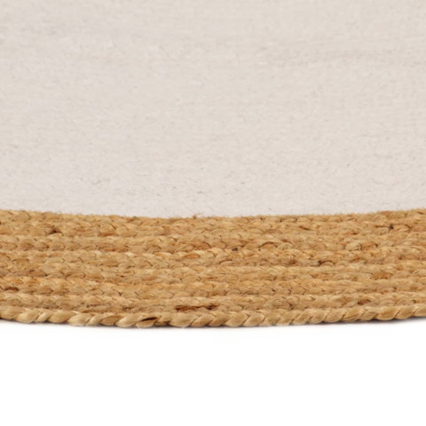 Tapis tressé blanc et naturel jute et coton rond - Dimension au choix