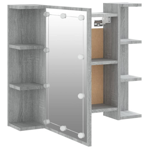 Armoire salle de bain meuble à miroir avec led 70 x 16,5 x 60 cm gris helloshop26 02_0006677