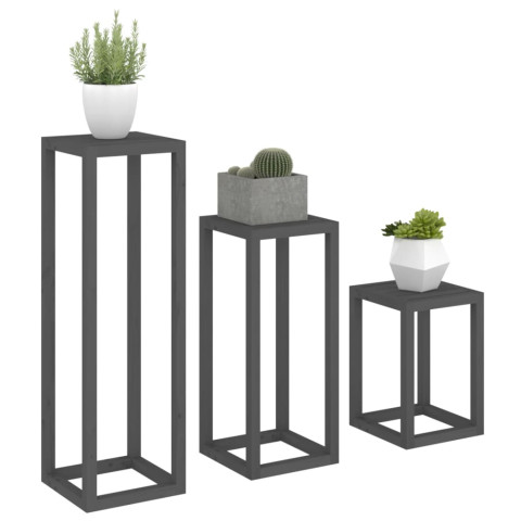 Ensemble de supports pour plantes 3 pcs gris bois de pin massif