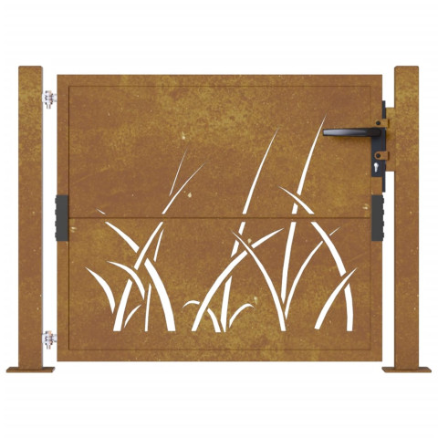 Portail de jardin 105x105 cm acier corten conception d'herbe