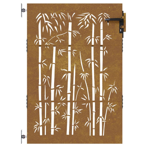 Portail de jardin 85x125 cm acier corten design de bambou