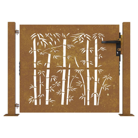 Portail de jardin 105x105 cm acier corten design de bambou